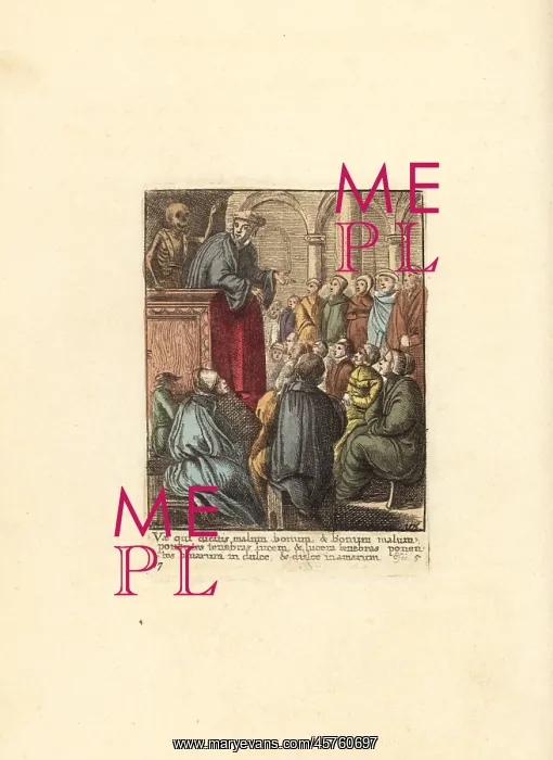 : Skeleton of Death holding a bone above a Preacher : Skeleton of Death holding a bone above a Preacher
