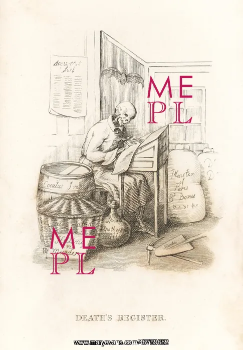 : The skeleton of Death and his ledger : The skeleton of Death and his ledger