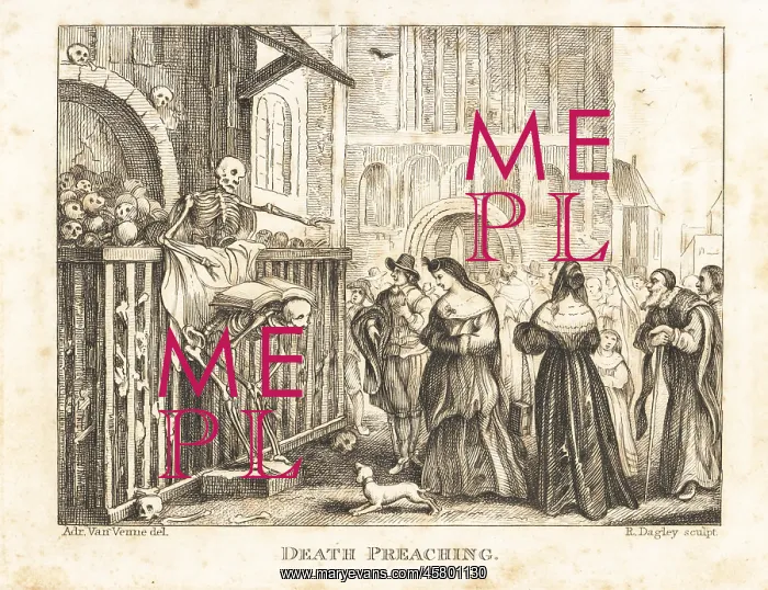 : The skeleton of Death preaching to a crowd : The skeleton of Death preaching to a crowd