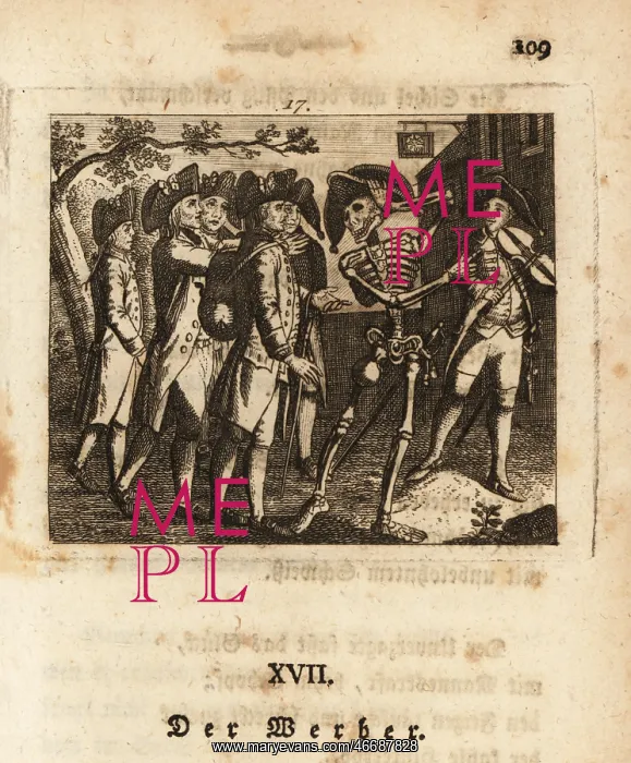 : The skeleton of Death press-gangs a man, 18th century : The skeleton of Death press-gangs a man, 18th century