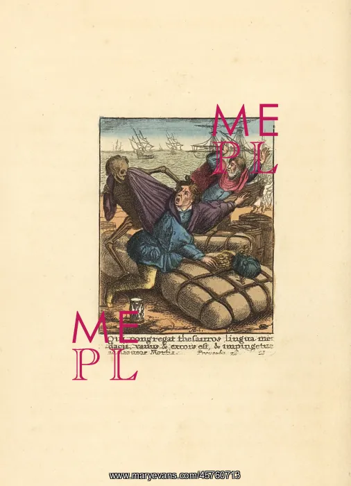 : Skeleton of Death pulling the hair of a Merchant : Skeleton of Death pulling the hair of a Merchant