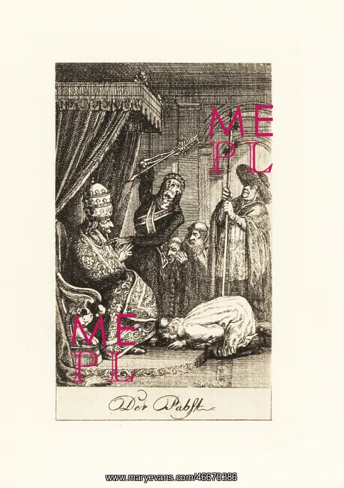 : The skeleton of Death stabs the Pope on his throne : The skeleton of Death stabs the Pope on his throne