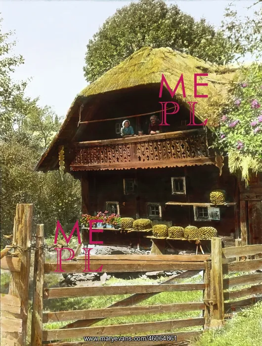 : Skeps in front of a house : Skeps in front of a house