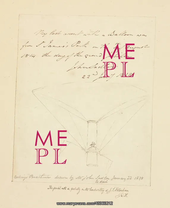 : Sketch of Cocking's parachute : Sketch of Cocking's parachute