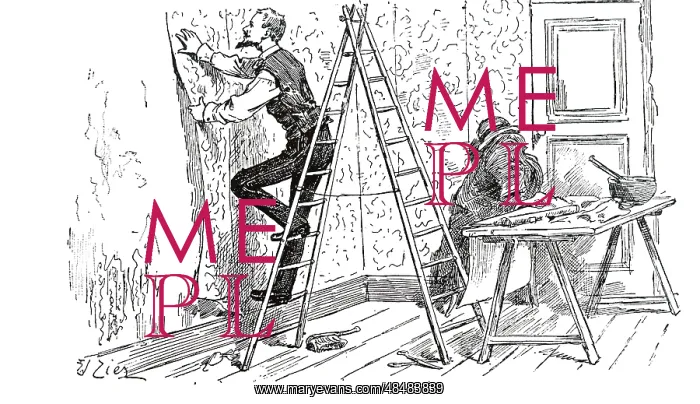 : A sketch depicting a man hanging wallpaper : A sketch depicting a man hanging wallpaper