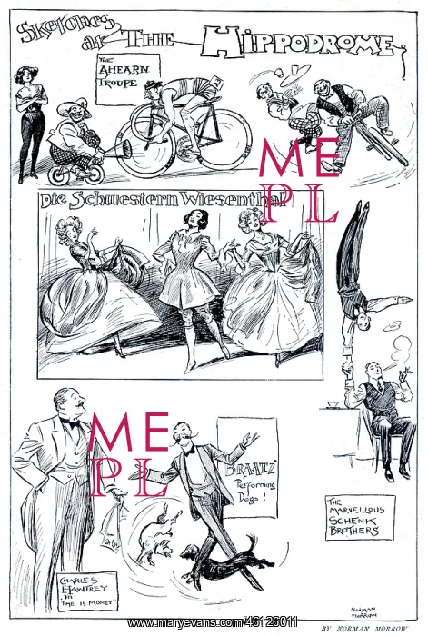 : Sketches at the Hippodrome, 1909 by Norman Morrow : Sketches at the Hippodrome, 1909 by Norman Morrow