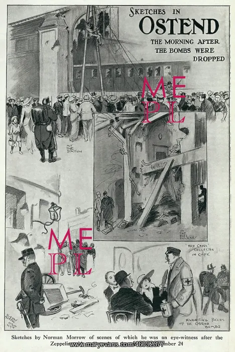 : Sketches in Ostend, Belgium, after WW1 bombing : Sketches in Ostend, Belgium, after WW1 bombing