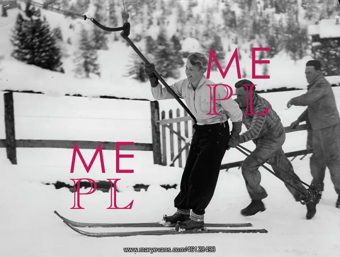 : Ski lift. Austrian skier Gerda Paumgarten uses a new invention: the ski lift : Ski lift. Austrian skier Gerda Paumgarten uses a new invention: the ski lift