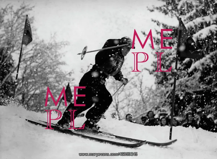 : Ski racer. Christl Cranz in heavy snowfall while racing the slalom at the : Ski racer. Christl Cranz in heavy snowfall while racing the slalom at the