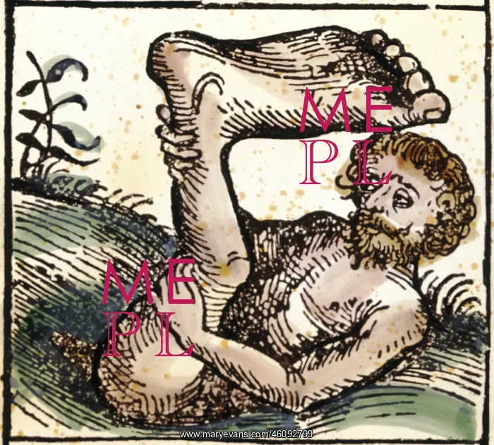  : Skiapods. superstition, mythological creatures, skiapods, coloured woodcut
