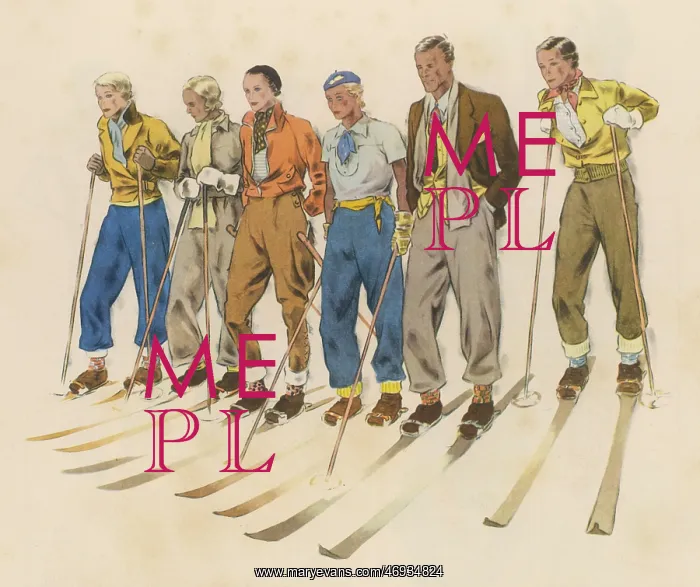 : SKIERS IN A LINE 1930 : SKIERS IN A LINE 1930