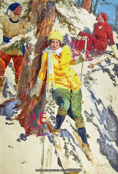 : Skiing party taking a short cut back to St Moritz : Skiing party taking a short cut back to St Moritz