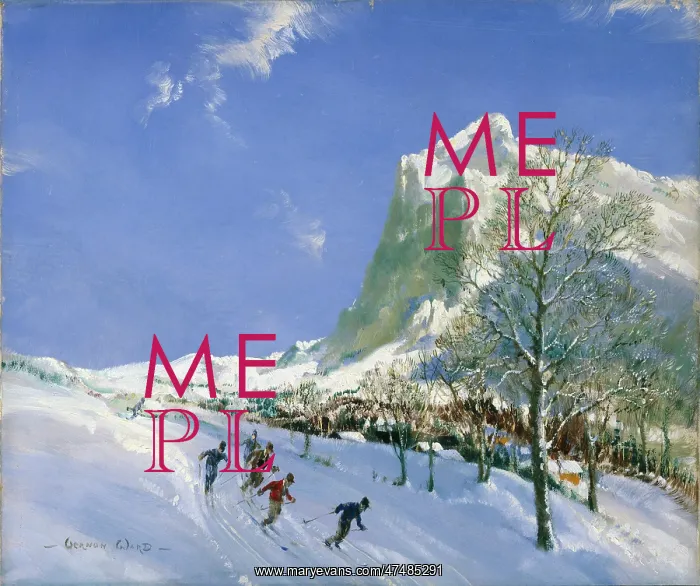 : Skiing Scene – five figures skiing downhill : Skiing Scene – five figures skiing downhill
