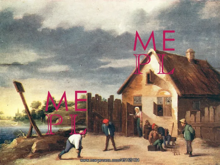  : Skittles. A painting which depicts the scene of some figures playing skittles