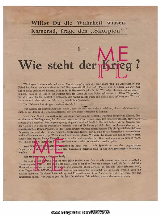 : Skorpion: Propagaanda leaflet - Side 1 : Skorpion: Propagaanda leaflet - Side 1
