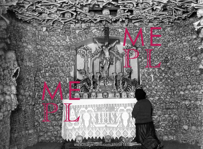 : The Skull Chapel in Czermna, interior view, 1930s : The Skull Chapel in Czermna, interior view, 1930s