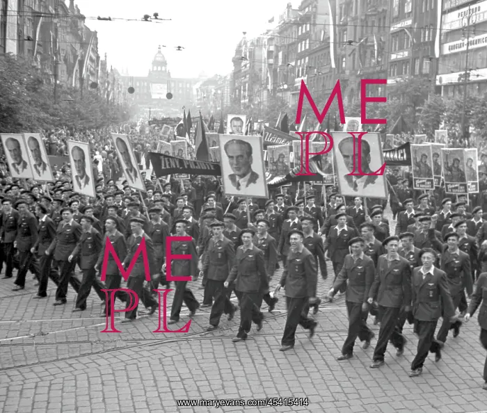 : Slansky. Prague - Czechoslovakia 1950. Transit workers carry portraits of Rudolf Slansky : Slansky. Prague - Czechoslovakia 1950. Transit workers carry portraits of Rudolf Slansky