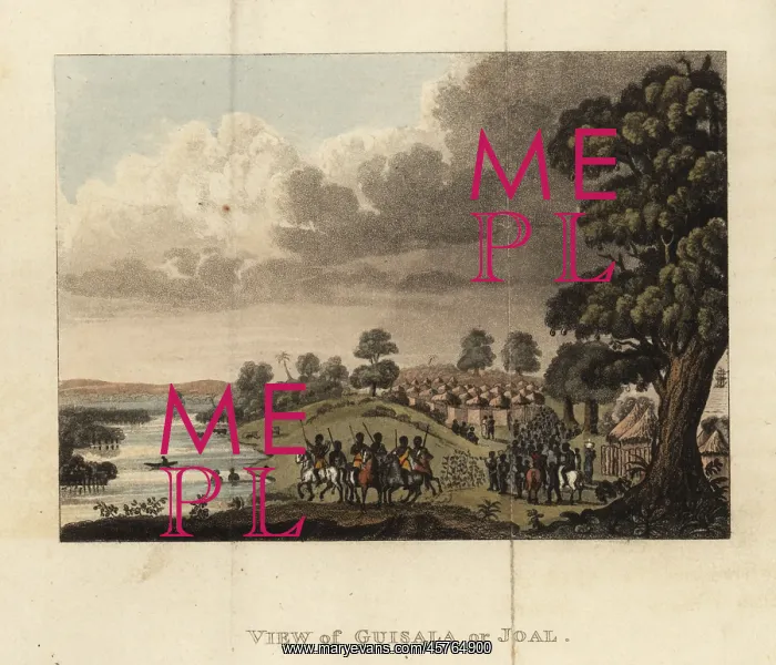 : Slave raid on the town of Joal, Senegal, 18th century : Slave raid on the town of Joal, Senegal, 18th century