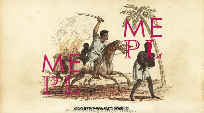: A slave raid on a village in Senegal, 1800s : A slave raid on a village in Senegal, 1800s
