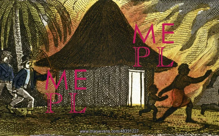  : Slave traders in West Africa setting fire to huts