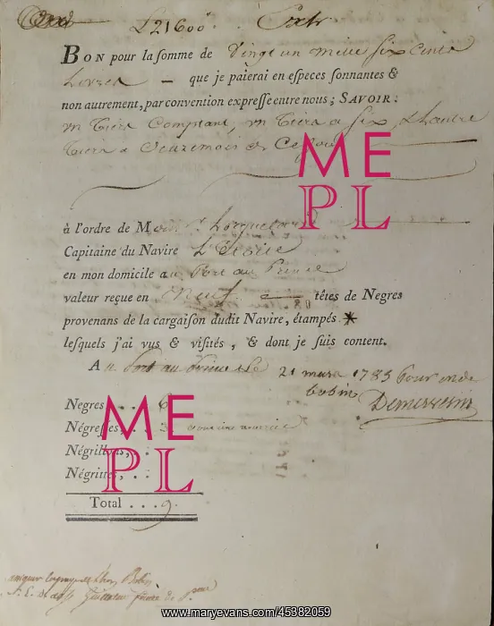 : Slave voucher, Musee d'histoire de Nantes, Nantes, France : Slave voucher, Musee d'histoire de Nantes, Nantes, France