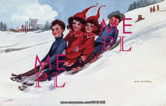 : Four on the sledge by Hilda Dix Sandford : Four on the sledge by Hilda Dix Sandford