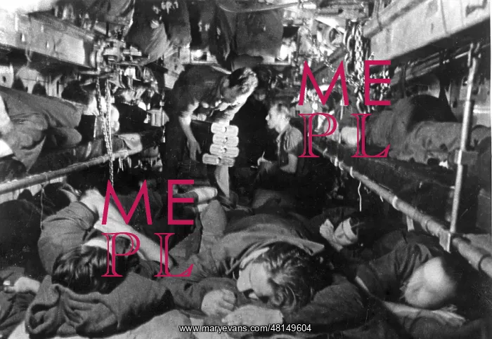 : Sleeping crew in a submerged German U-boat in the Second Wor : Sleeping crew in a submerged German U-boat in the Second Wor