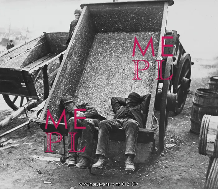 : Sleeping workmen in a cart : Sleeping workmen in a cart