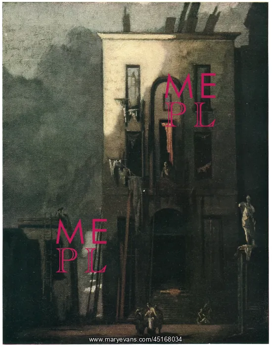 : The Slum. A painting of a tall, ominous, derelict looking building with : The Slum. A painting of a tall, ominous, derelict looking building with