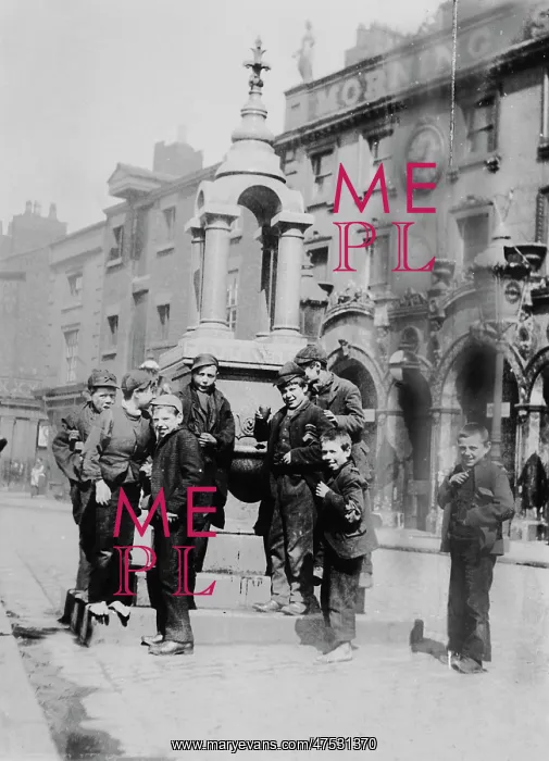  : Slum life. Slum Life, boys around fountain, 1892