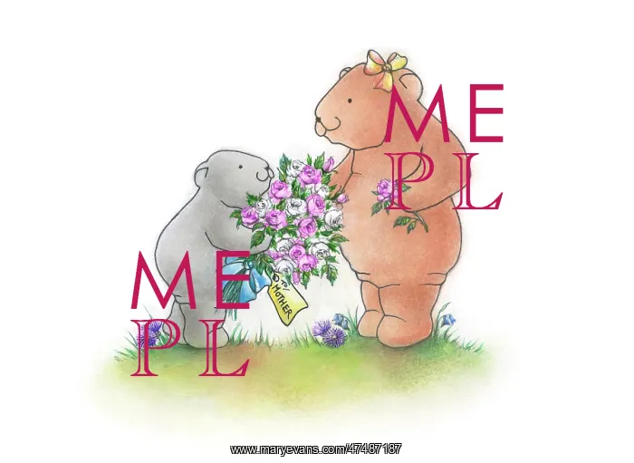 : Small bear handing mother bear bunch of roses : Small bear handing mother bear bunch of roses
