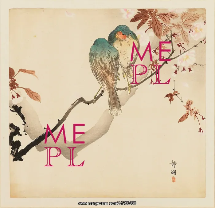 : Two small birds on a blossoming branch : Two small birds on a blossoming branch