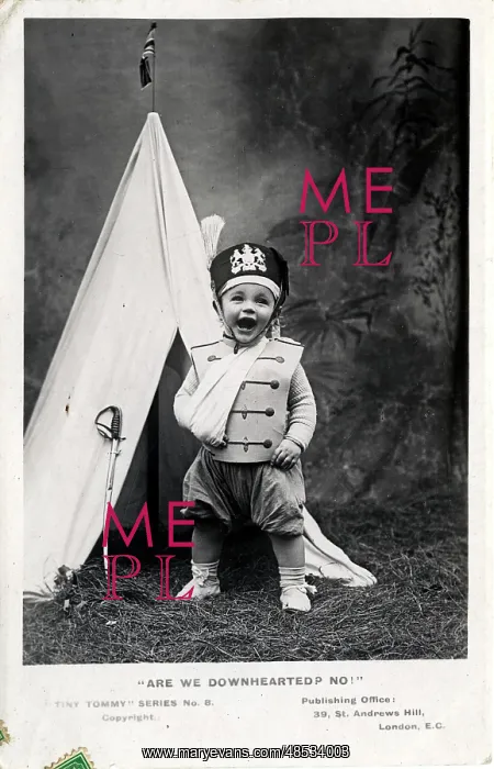 : Small Boy Dressed as Soldier with Tent, England : Small Boy Dressed as Soldier with Tent, England