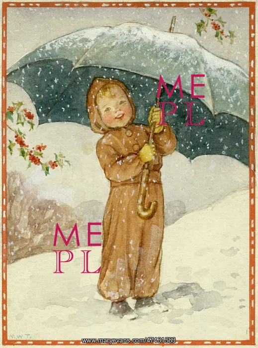 : A small child with an umbrella enjoying the snow : A small child with an umbrella enjoying the snow