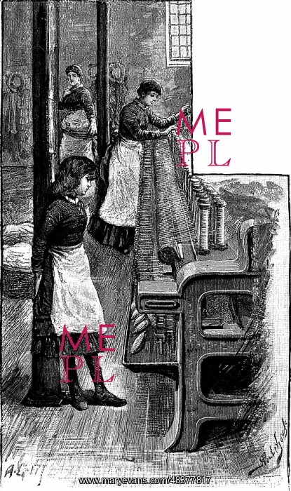 : Small girl minding the spools to see that all : Small girl minding the spools to see that all