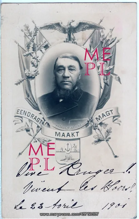 : Small head and shoulders of Kruger emblazoned with flags : Small head and shoulders of Kruger emblazoned with flags