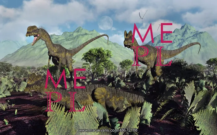 : A small pack of Dilophosaurus dinosaurs during : A small pack of Dilophosaurus dinosaurs during