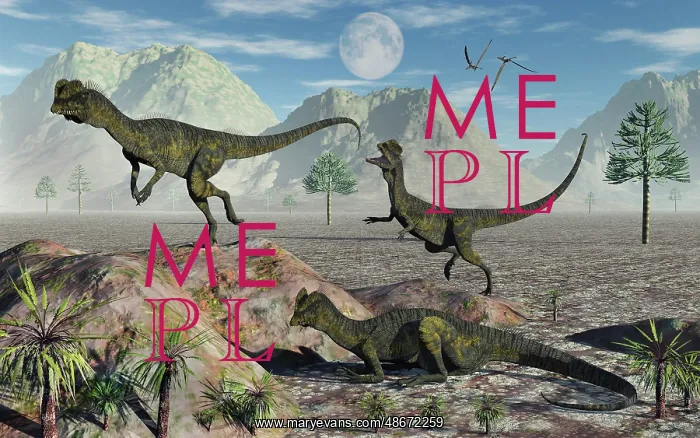 : A small pack of Dilophosaurus dinosaurs during : A small pack of Dilophosaurus dinosaurs during