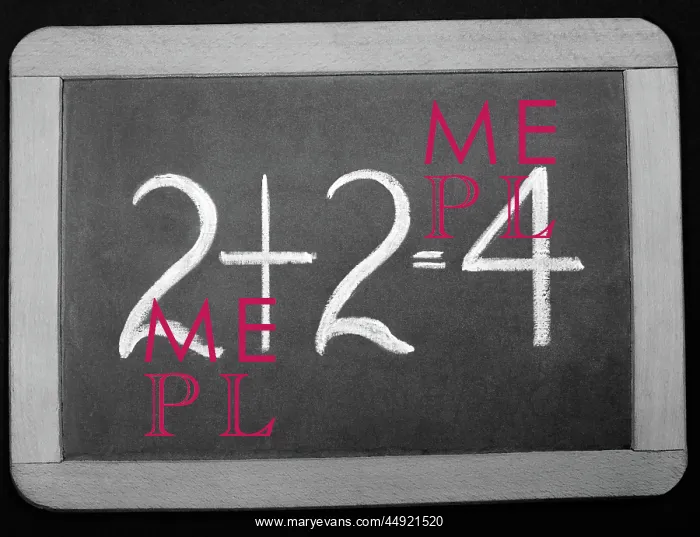 : Small wooden-framed chalkboard reading 2+2=4 : Small wooden-framed chalkboard reading 2+2=4