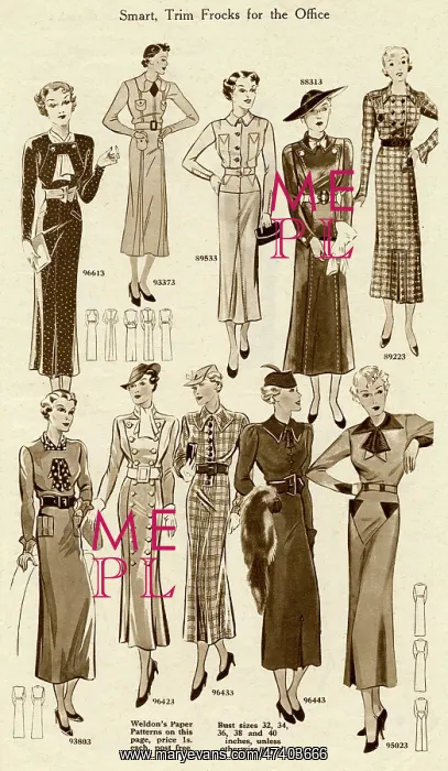 : Smart belted frocks for the office 1936 : Smart belted frocks for the office 1936
