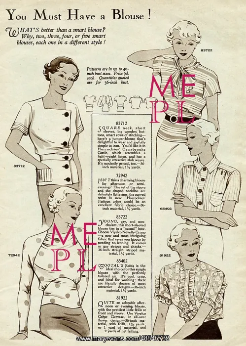 : Smart womens blouses 1935 : Smart womens blouses 1935