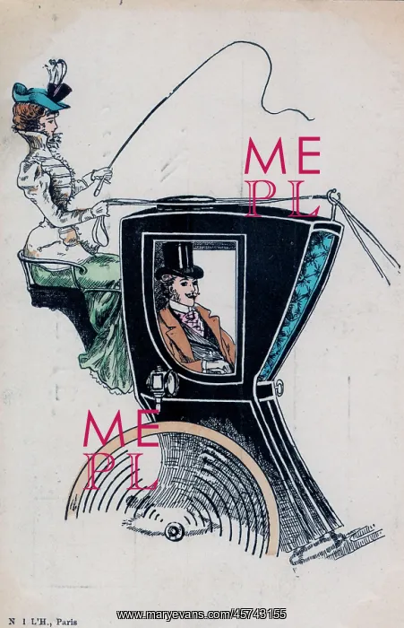 : Smartly dressed Edwardian lady cab driver with whip : Smartly dressed Edwardian lady cab driver with whip