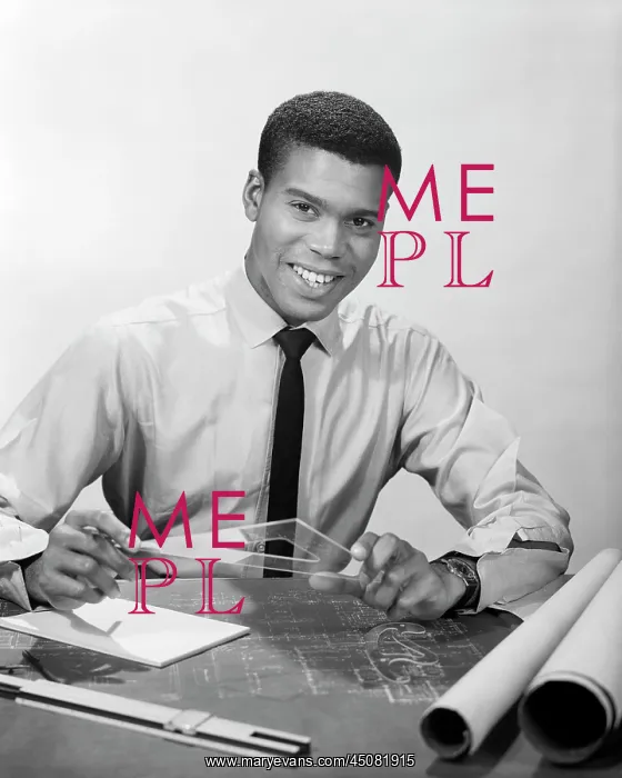 : Smiling African-American Man working on Drafting : Smiling African-American Man working on Drafting