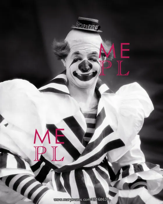 : Smiling Big Top Circus Whiteface Clown Looking : Smiling Big Top Circus Whiteface Clown Looking