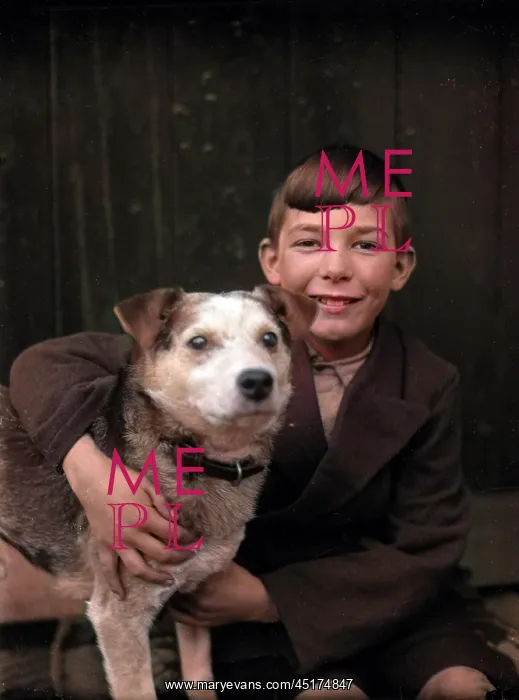  : A smiling boy and his terrier dog