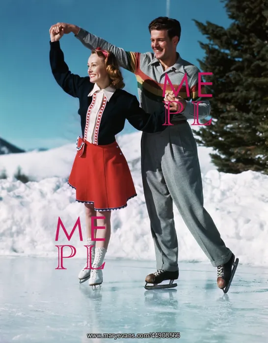  : Smiling Couple Ice Skating Doing A Twirl