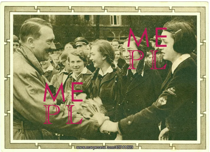 : Smiling Hitler shaking hands with Deutche Madchen : Smiling Hitler shaking hands with Deutche Madchen