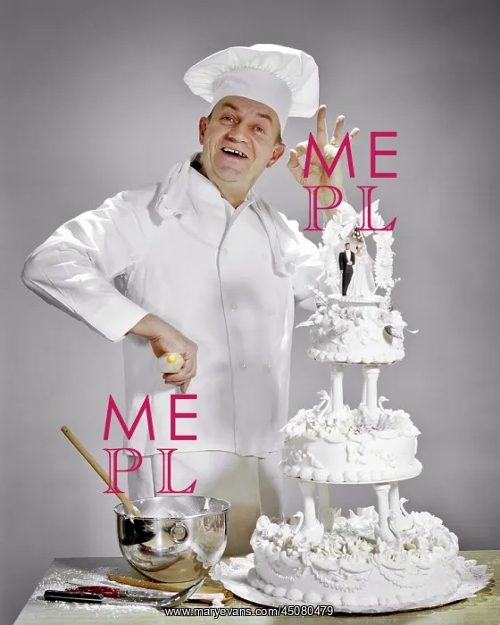 : Smiling Man Pastry Chef Standing by Elaborate Wedding Cake : Smiling Man Pastry Chef Standing by Elaborate Wedding Cake