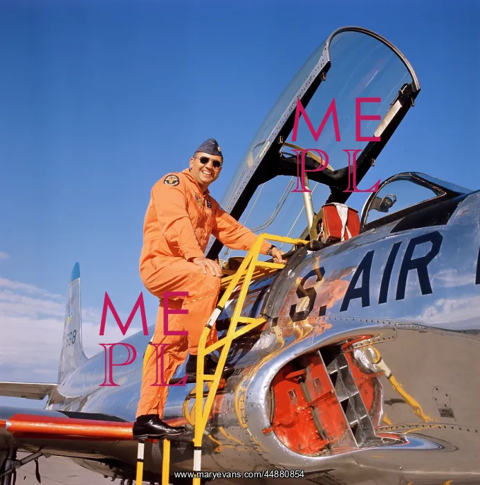 : Smiling military pilot with Lockheed T-33A Shooting Star : Smiling military pilot with Lockheed T-33A Shooting Star