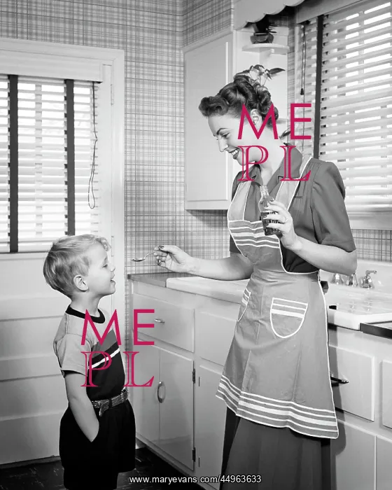 : Smiling Mother Giving Boy Spoonful : Smiling Mother Giving Boy Spoonful